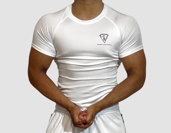 Men’s Compression T-Shirt – White with Black Logo